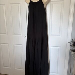 ECHO Black Cotton Maxi Dress Tassel Back Size M